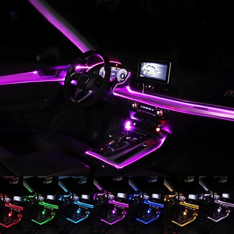 Різнобарвний RGB неон з монтажним шлейфом 6м (кантом) на весь автомобіль ios,android