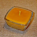 Квадратна воскова скляна чайна свічка 55г; натуральний бджолиний віск, фото 4