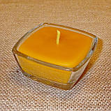 Квадратна воскова скляна чайна свічка 55г; натуральний бджолиний віск, фото 2