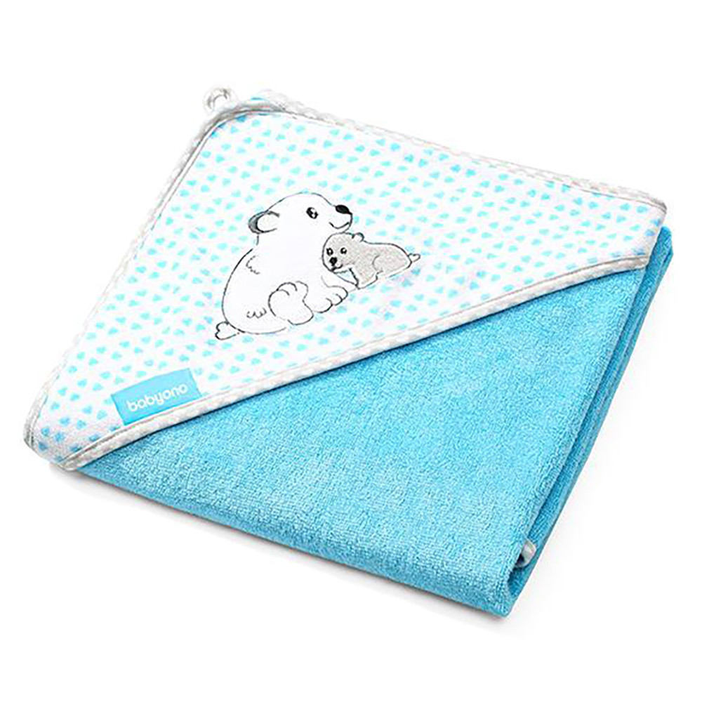 Рушник бамбуковий з капюшоном 76х76 см "Ведмедик" блакитне BabyOno (5901435408520)
