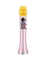 Стильный беспроводной караоке блютуз микрофон MicMagic L-699 DSP + AGC Розовый 20 Вт мощный профессиональный