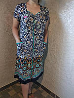 Літній турецький халат, жіночий бавовняний, на блискавці у квітах, розмір 56,58,60 (4XL,5XL,6XL).