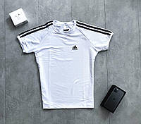 Футболка мужская Adidas с лампасами летняя белая Спортивная футболка трикотажная Адидас
