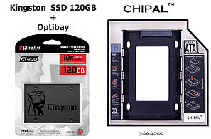 Комплект SSD 120GB + кишеня Optibay, KINGSTON A400 SATA III/SATA II (SA400S37/120G), фото 1