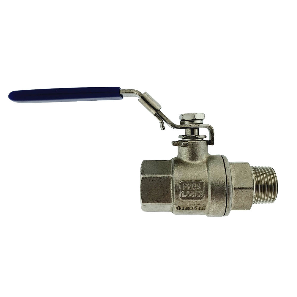 Кран нержавіючий повнопрохідний AISI 304, ДУ15 гайка-штуцер, різьблення ½", фото 1