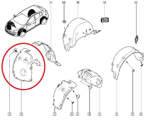 Підкрилок передній правий Renault Megane III (Рено Меган 3) — 638442034R Оригінал