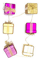 Елочная игрушка гирлянда из 6 подарков 1,83 м, золотистый, розовый, пластик (110025-3)