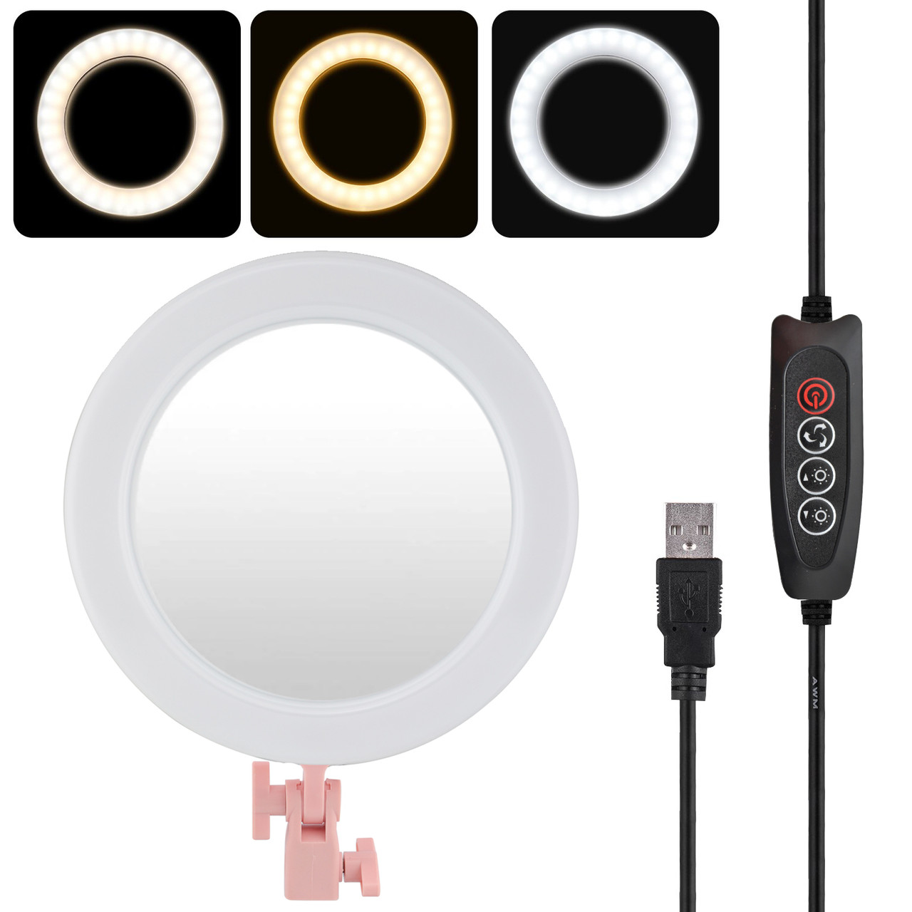 Кільцева LED лампа діаметром RA-95 (26 см) з пультом і дзеркалом Pink (14400)