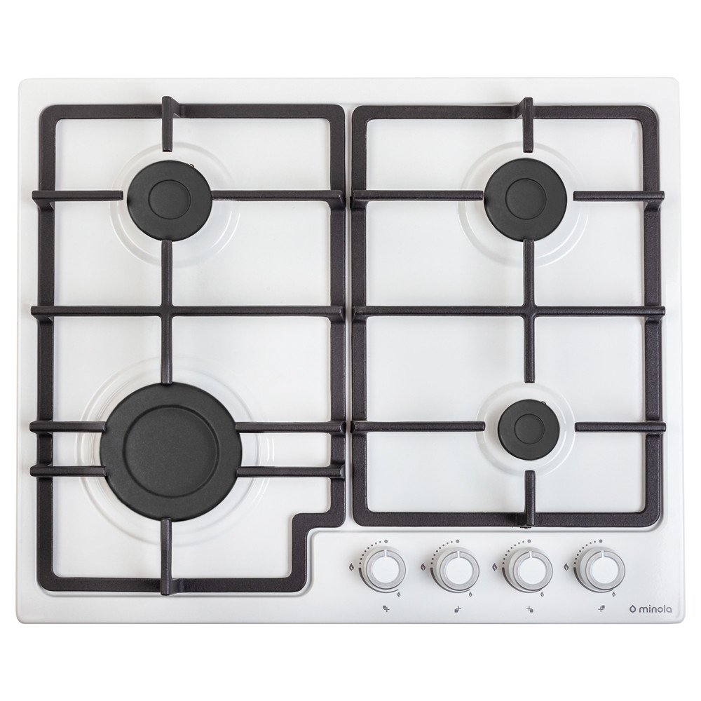 Газова варильна поверхня для кухні Minola MGM 614224 WH, біла емальована, газ контроль, електрозапалювання, фото 1