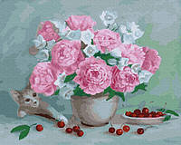 Картина по номерам в коробке Paintboy Цветы, вишни и котенок 40х50см (KGX 23647)
