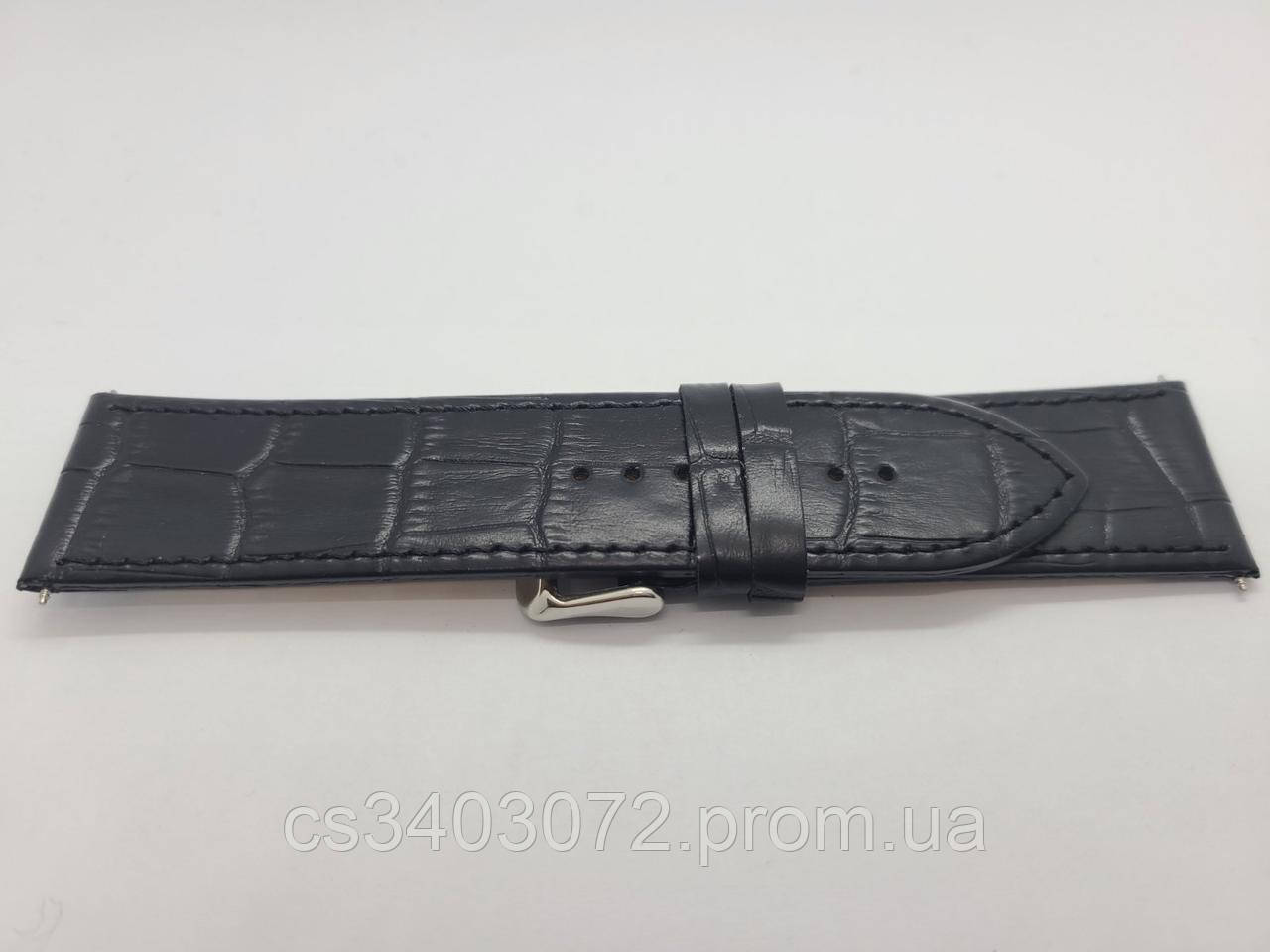 Чорний шкіряний ремінець для годинника з фактурою під крокодила 28 мм