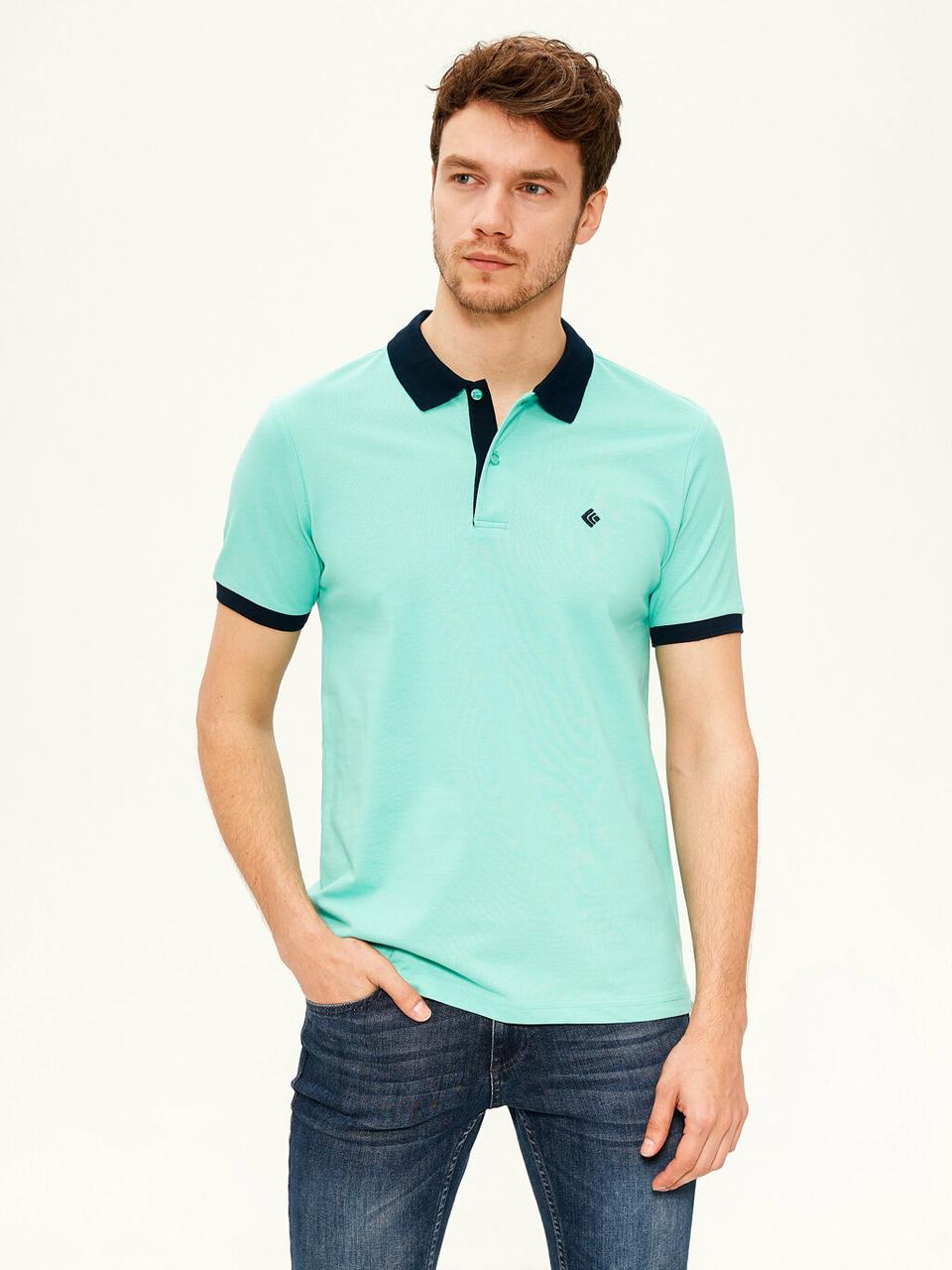 Бірюзове чоловіче поло LC Waikiki/ЛС Вайкі із синім коміром і синіми манжетами