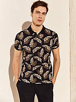 Чоловіче поло LC Waikiki/ЛС Вайки з бежево-коричневим листяним принтом