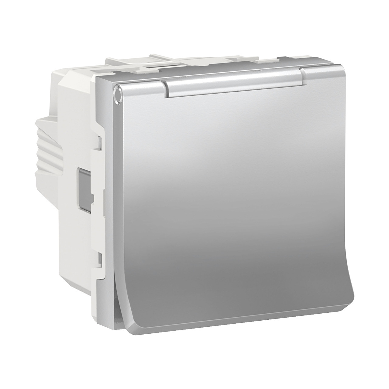 Розетка з з/к, зі шторками, з кришкою, 16А, гвинтові затискачі, алюміній Schneider Unica New (NU303730TA)