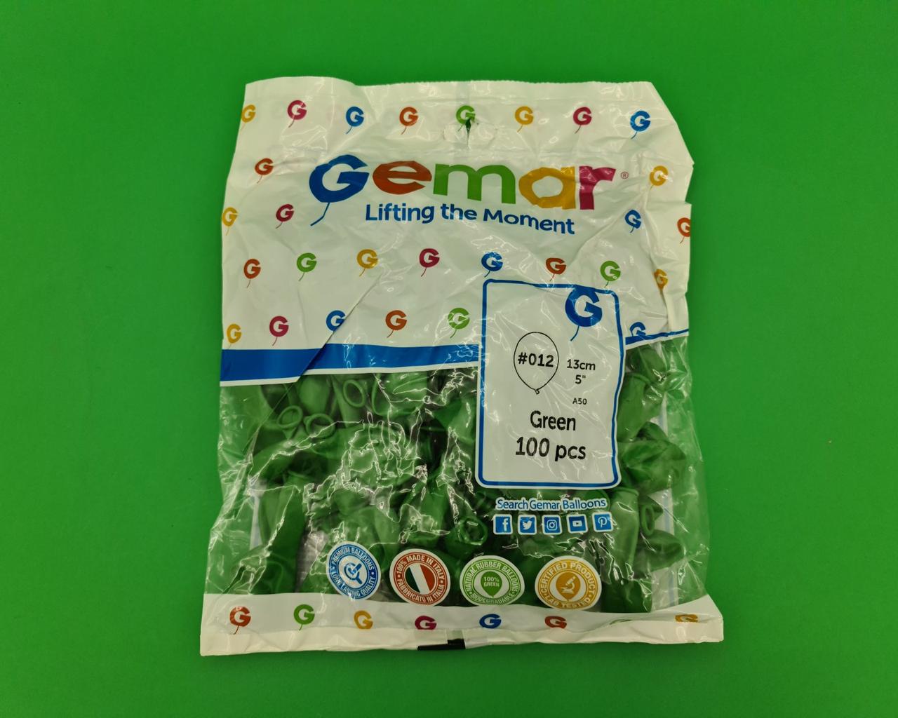 Повітряні кульки 5" (13 см) пастель зелений 100 шт Gemar (1 пачка), фото 1