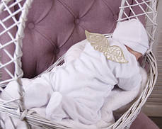 Набір для хрещення Ангел золото, крижма і комбінезон з шапочкою, фото 2