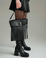 Шикарная трендовая женская сумка, молодежная сумочка с бахромой черная, сумка-багет Ариэль
