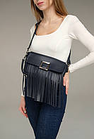 Женская сумка багет с двумя плечевыми ремнями, стильный дизайн с бахромой Ариэль» темно синяя