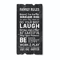 Декоративна дерев'яна табличка 30х15 Familly rules хрт10036ча Тур-Колекшн