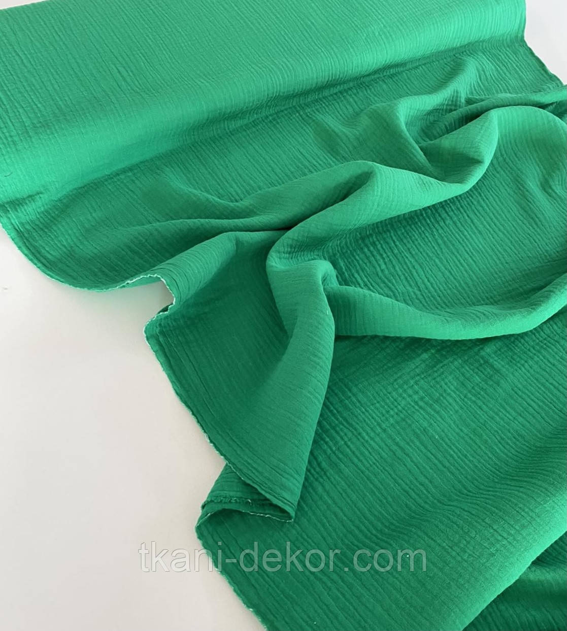 Муслін (бавовняна тканина) жатка зелений однотон (ширина 1,35 м) (22)