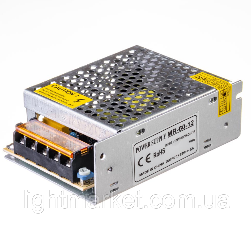 Блок живлення на світлодіодну стрічку 12V 5A 60Вт IP20