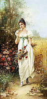 Набор алмазной вышивки "Девушка с луговыми цветами и розами". Художник Hans Zatzka 95х45см