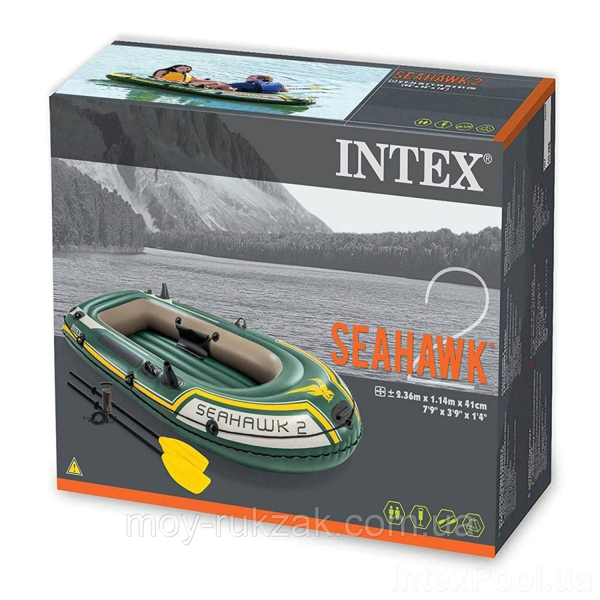 Надувная двухместная лодка Intex "Seahawk 2 SET", 68347, с насосом и вёслами, 236*114*37 см - фото 6 - id-p1366765209