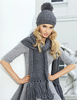 Шикарный женский комплект крупной вязки шапка и шарф Molly Kamea Польша Серый графит