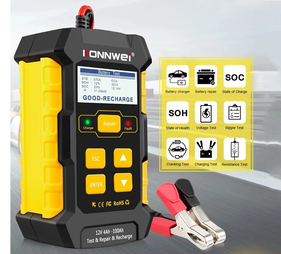 АНАЛІЗАТОР АКУМУЛЯТОРІВ KONNWEI KW510 c функцією тестування і заряджання АКБ всіх типів