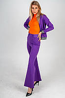 Весняний фіолетово-помаранчевий комплект: брюки кльош фіолетові, бомбер фіолетовий, гольф помаранчевий