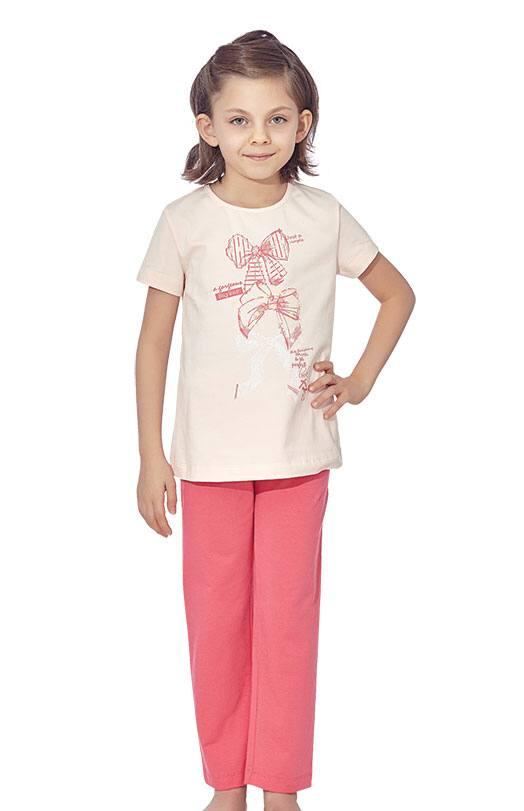 Піжама бавовняна для дівчинки Baykar Арт 9328-209 персикова з бантиками