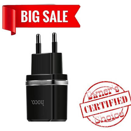 Сетевое зарядное устройство Hoco C12 2 USB 2.4A чёрное, фото 2