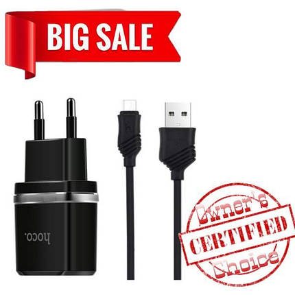 Сетевое зарядное устройство Hoco C12 2 USB 2.4A Micro чёрное, фото 2