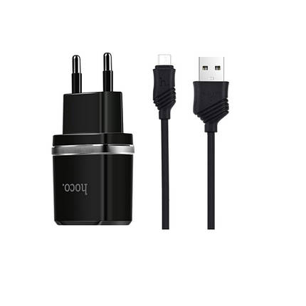 Сетевое зарядное устройство Hoco C12 2 USB 2.4A Micro чёрное, фото 2