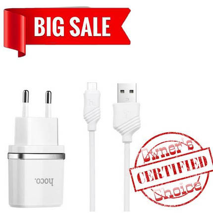 Сетевое зарядное устройство Hoco C12 2 USB 2.4A Micro белое, фото 2