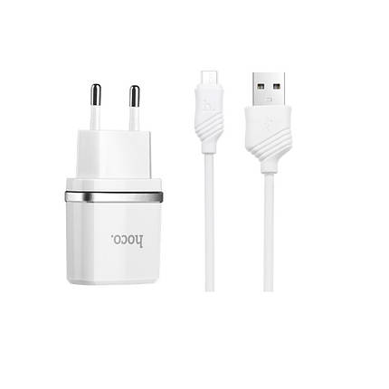 Сетевое зарядное устройство Hoco C12 2 USB 2.4A Micro белое, фото 2