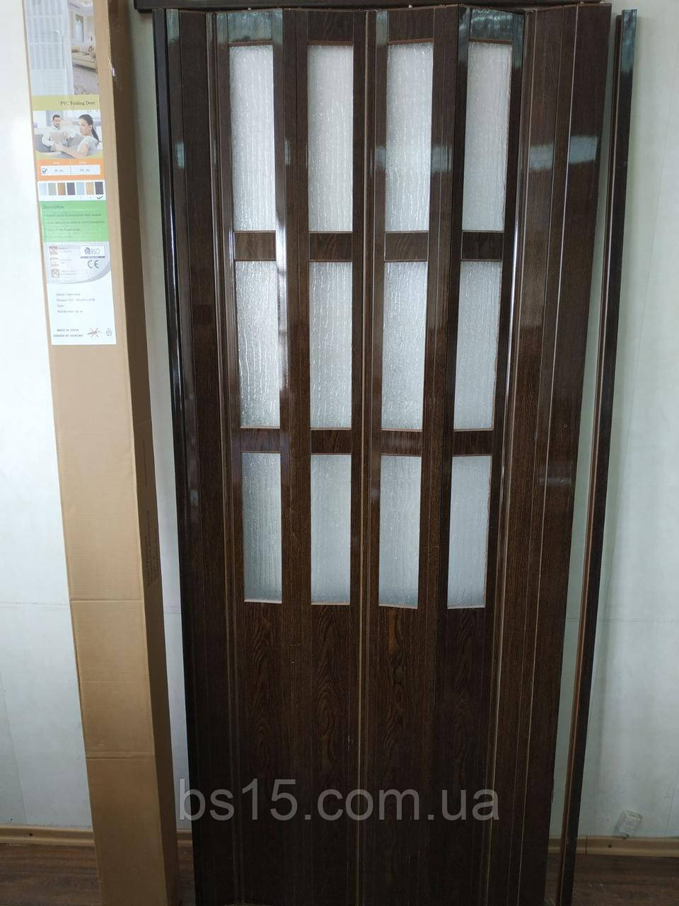 Дверь гармошка полуостекленная 860х2030х12мм Орех №4 доставка из Днепра - фото 4 - id-p1017786917