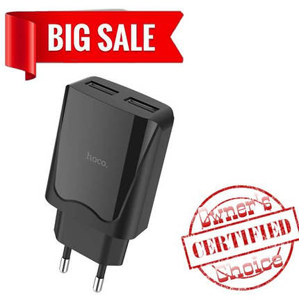 Сетевое зарядное устройство Hoco C33A 2 USB 2.4A чёрное, фото 2
