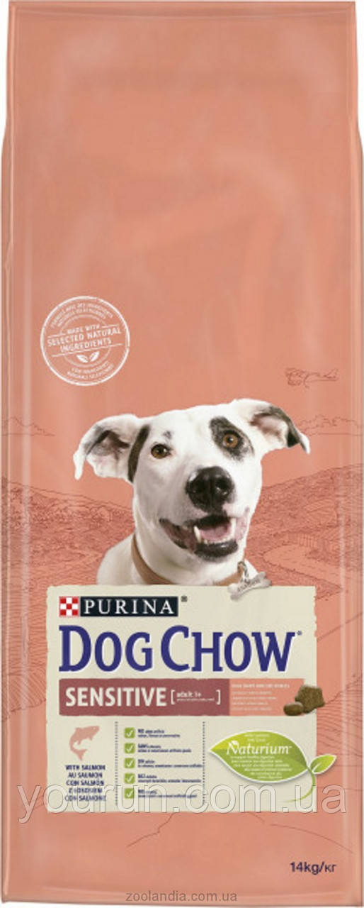 Dog Chow (Дог Чау) Adult Sensitive-Корм для дорослих собак усіх порід з чутливим травленням, з лососем 14кг