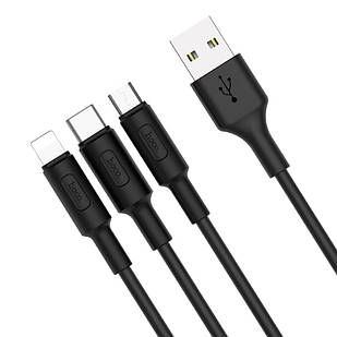 USB-кабель Hoco X25 Soarer 3в1, чорний, microUSB, Type-C, Lightning, 1.0 м