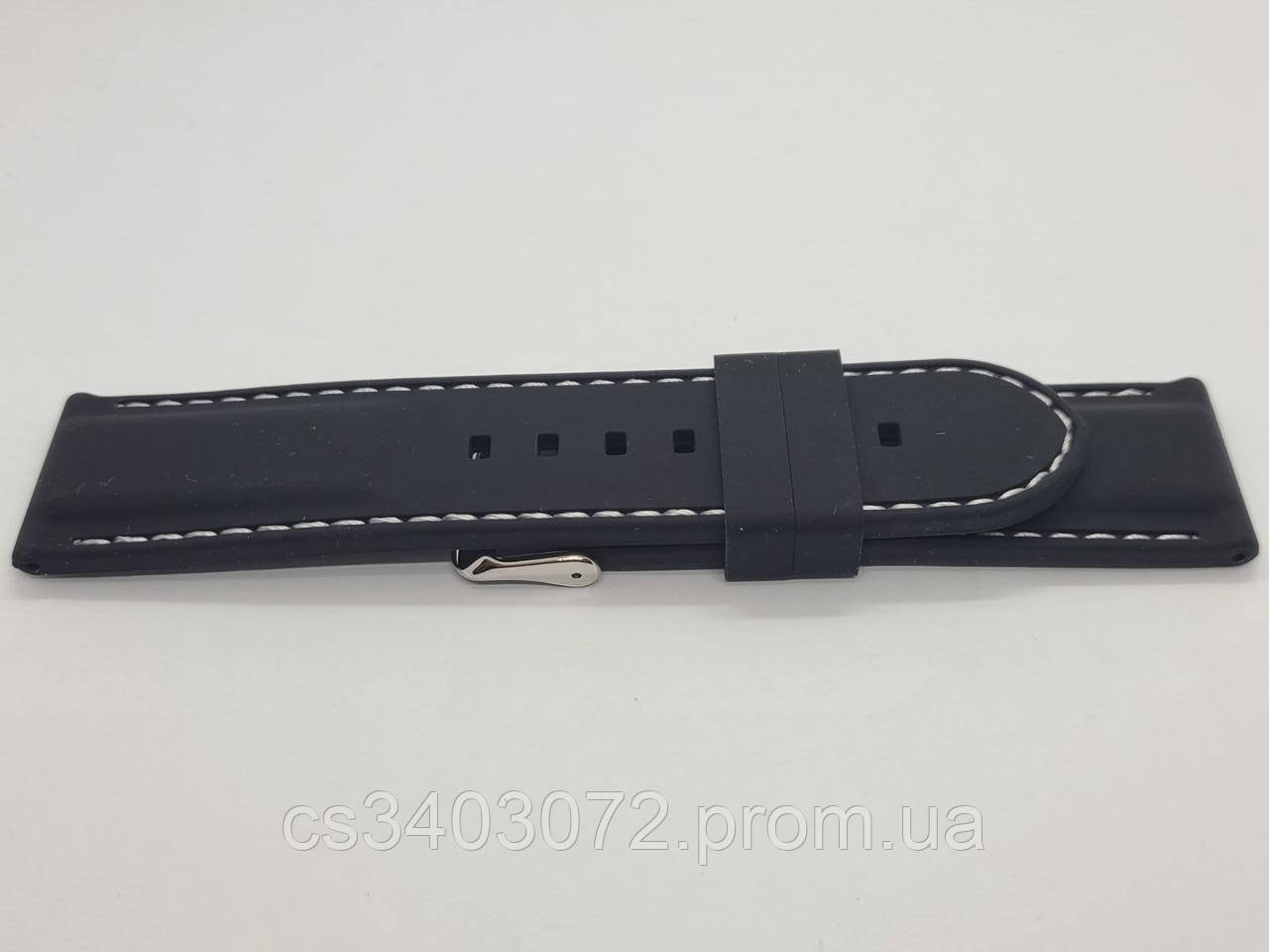 Чорний силіконовий ремінець для наручних годинників з білою строчкою, 26мм
