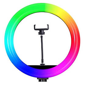 Кільцева світлодіодна LED лампа RIAS MJ26 RGB 26см Різнокольорова з держателем USB дротове управління
