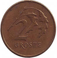 Дубове листя. Монета 2 гроша, 1990-2021 рік, Польща. (В)