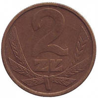 Монета 2 злотых. 1950-1990 год, Польша. (В)