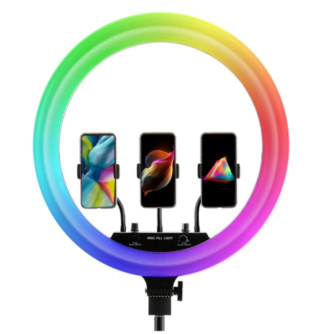 Кільцева світлодіодна LED лампа RIAS MJ18 RGB 45см Різнокольорова на 3 держателя USB дротове управління