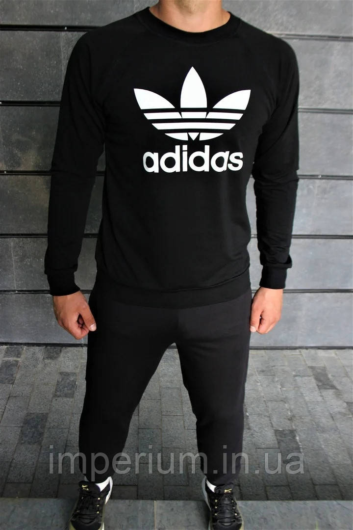 Світшот Adidas біле лого | чорна кофта, фото 1