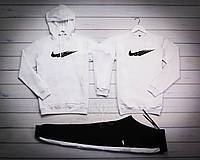 Nike Fri Мужской белый спортивный костюм с капюшоном осень/весна.Худи белый Свитшот, Штаны черные