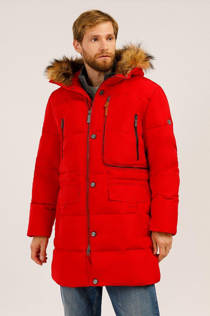 Довгий пуховик з натуральним хутром Finn Flare W19-22027-300 червоний 2XL