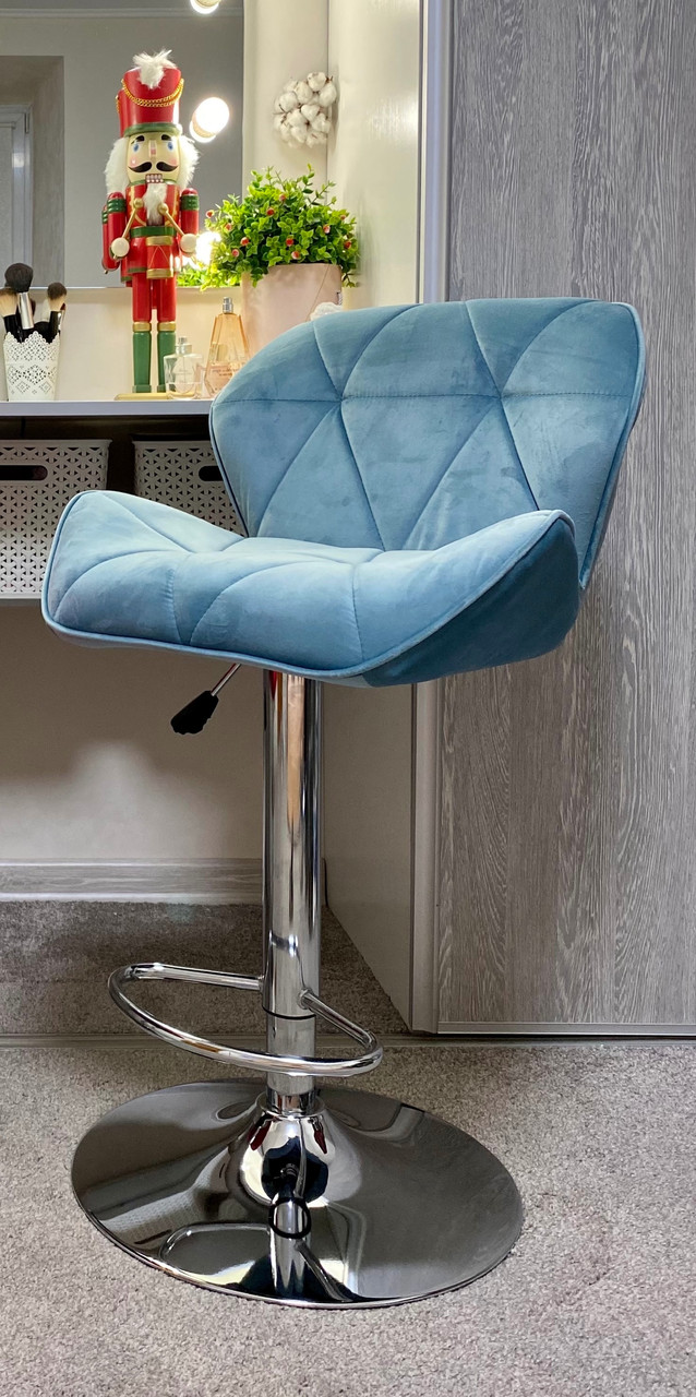Стілець барний з регулюванням висоти хокер HR111W блакитний велюр Florida хромована основа