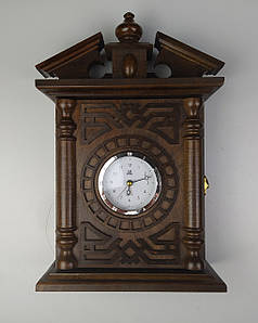 Ключниця настінна дерев'яна ручної роботи"Годинник" на шість гачків